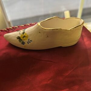 Beautiful Plains Pottery Cream Ceramic Shoe with Floral Design- made in Manitoba